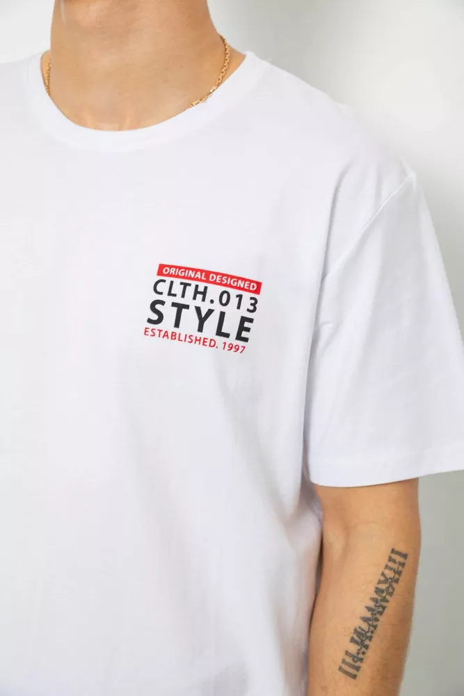 Купить Футболка мужская однотонная с принтом, цвет белый, 244R1902 - Фото №5