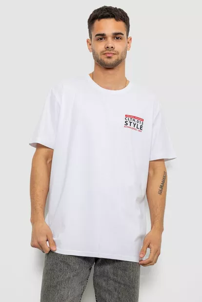 Футболка чоловіча однотонна з принтом, колір білий, 244R1902
