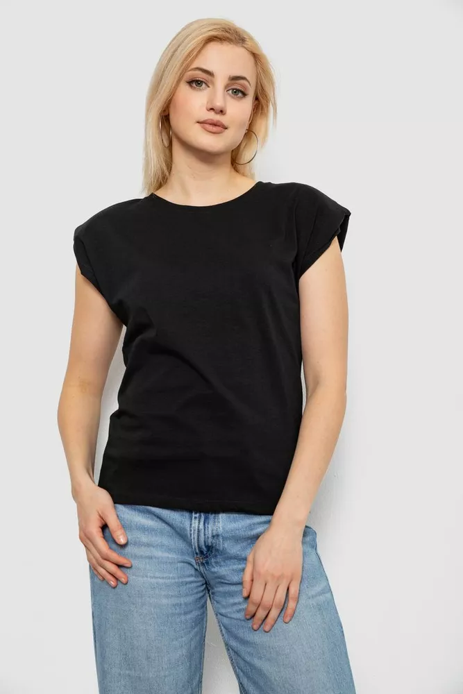 Купить Футболка женская однотонная, цвет черный, 244R2215-5 оптом - Фото №1