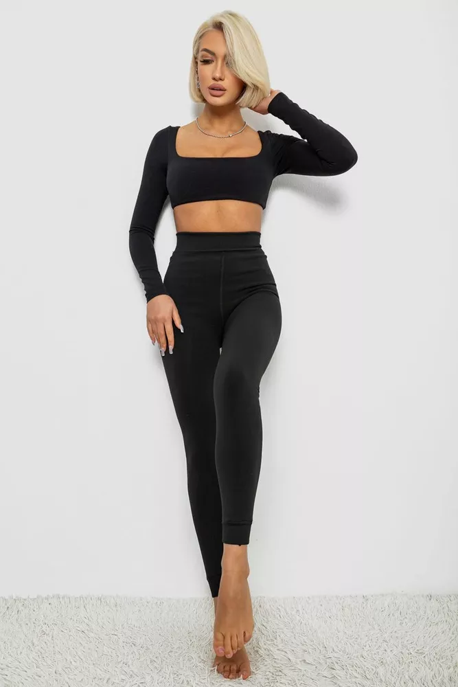 Купить Лосины утепленные на меху, цвет черный, 139RF1362 - Фото №2