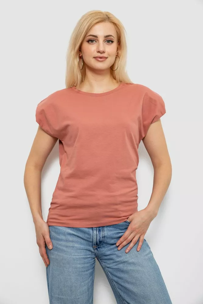 Купить Футболка женская однотонная, цвет пудровый, 244R2215-5 - Фото №1