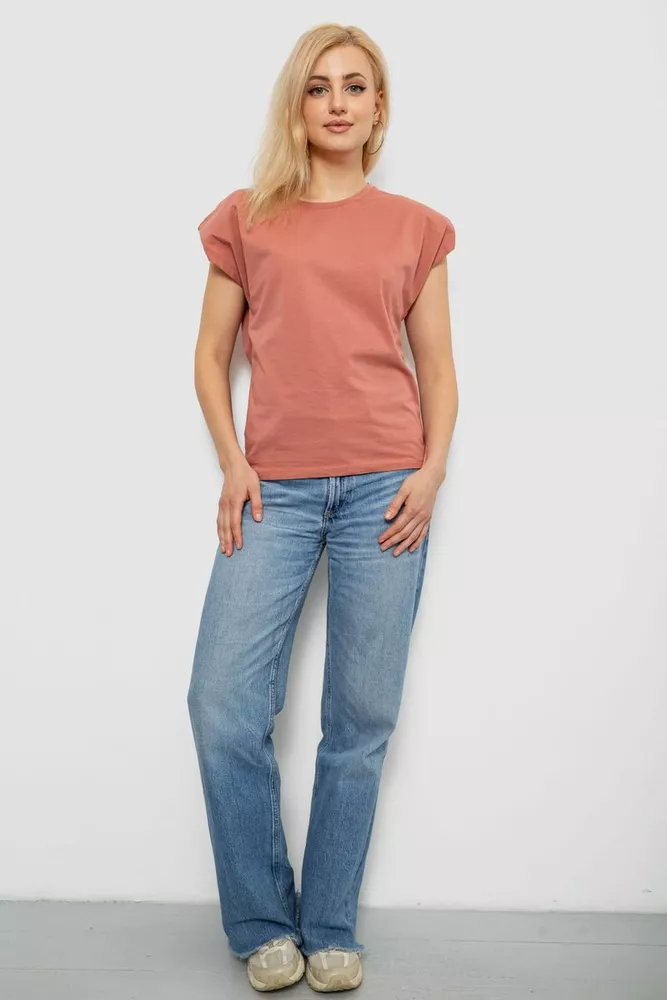 Купить Футболка женская однотонная, цвет пудровый, 244R2215-5 - Фото №2