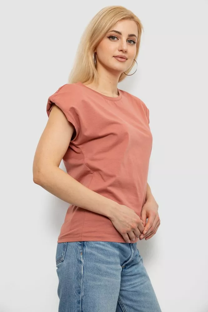 Купить Футболка женская однотонная, цвет пудровый, 244R2215-5 - Фото №3