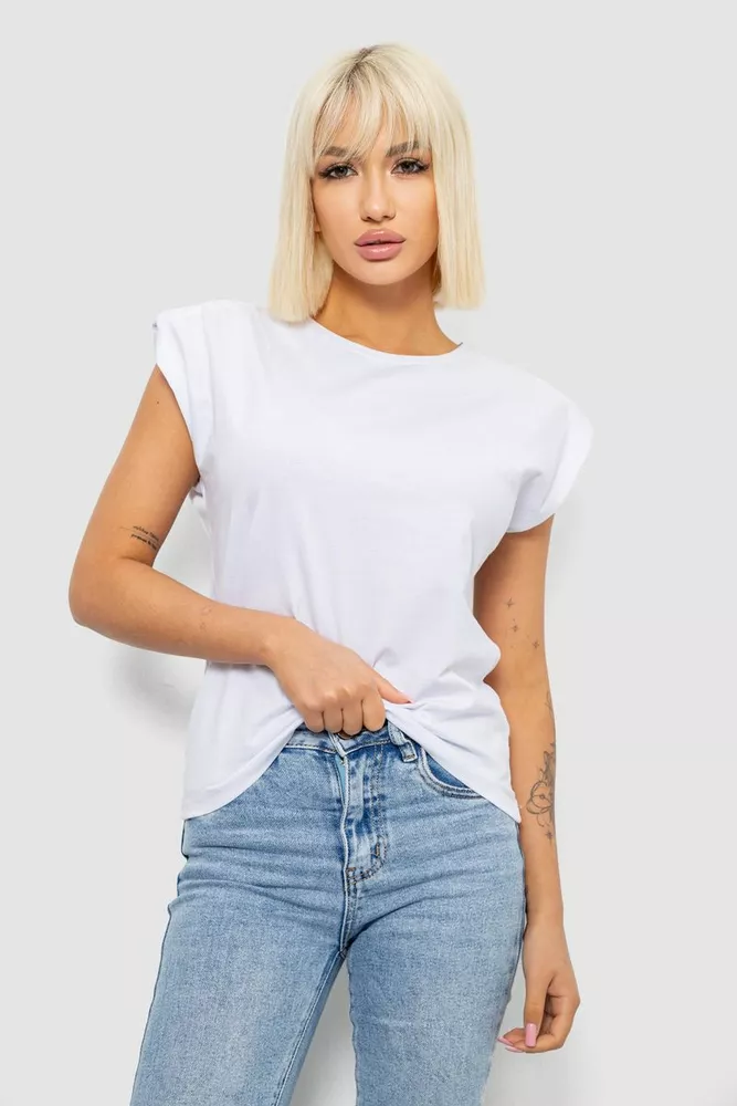 Купить Футболка женская однотонная, цвет белый, 244R2215-5 - Фото №1