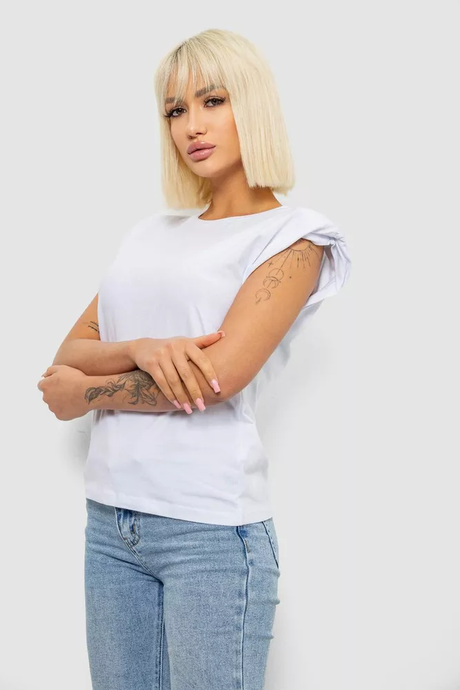 Купить Футболка женская однотонная, цвет белый, 244R2215-5 - Фото №3