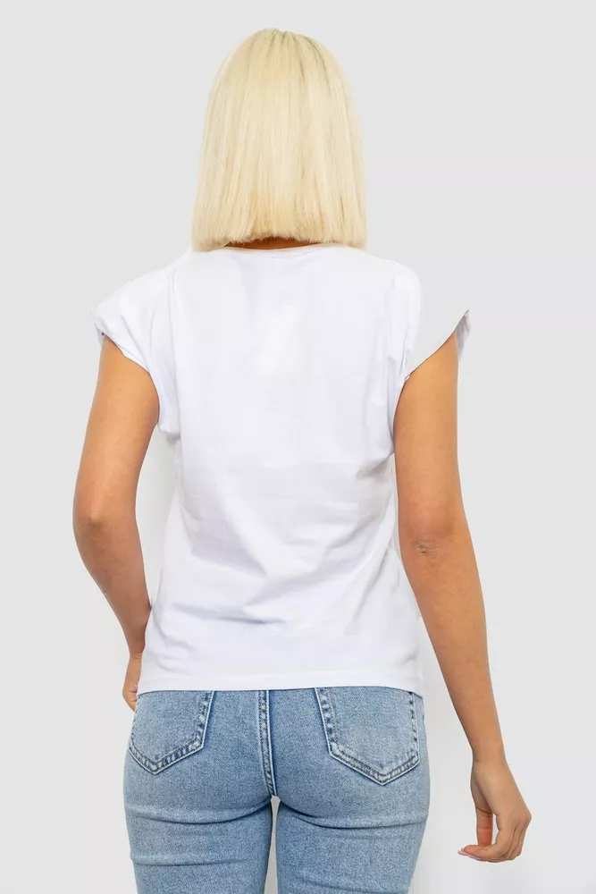 Купить Футболка женская однотонная, цвет белый, 244R2215-5 - Фото №4