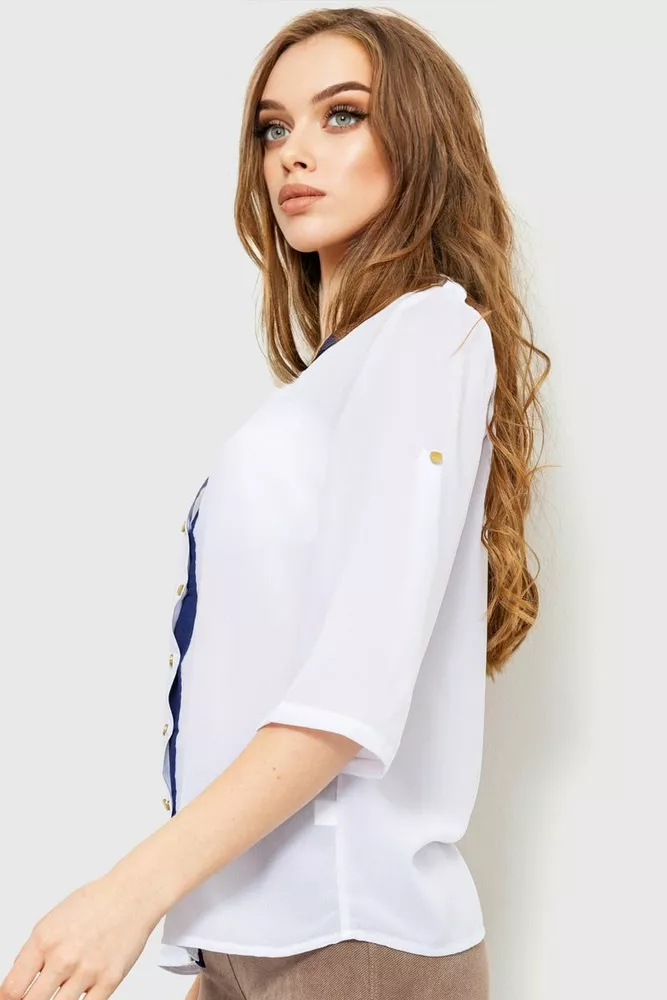 Купити Блуза класична  -уцінка, колір біло-синій, 230R111-U-9 - Фото №3