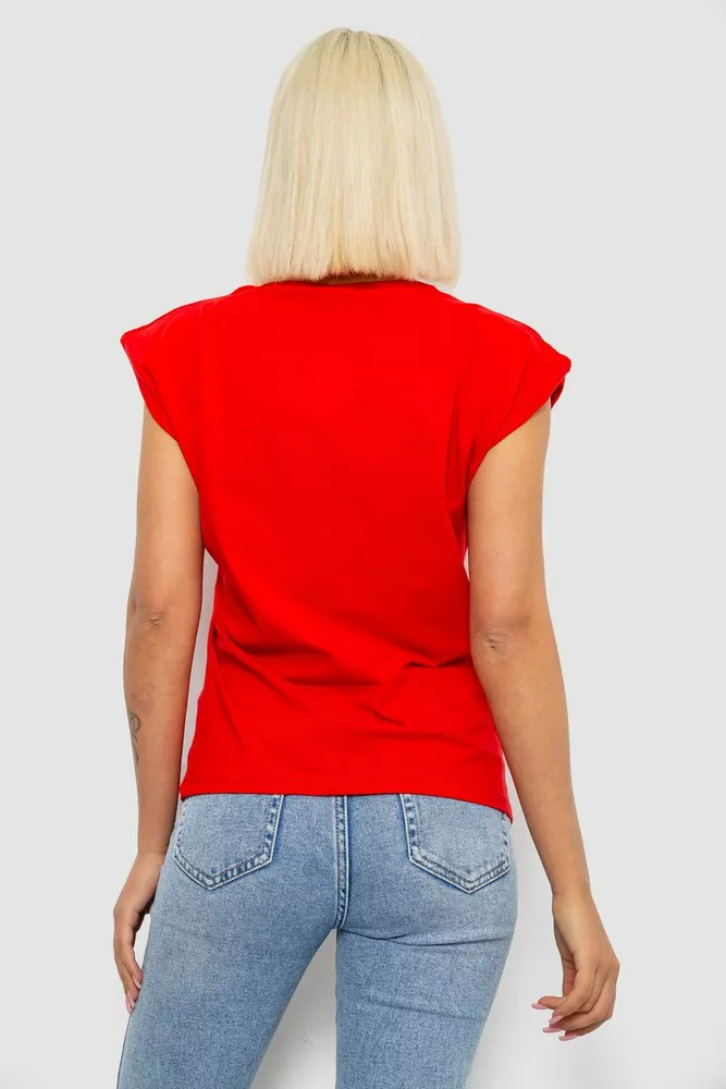 Купити Футболка жіноча однотонна, колір червоний, 244R2215-5 - Фото №4