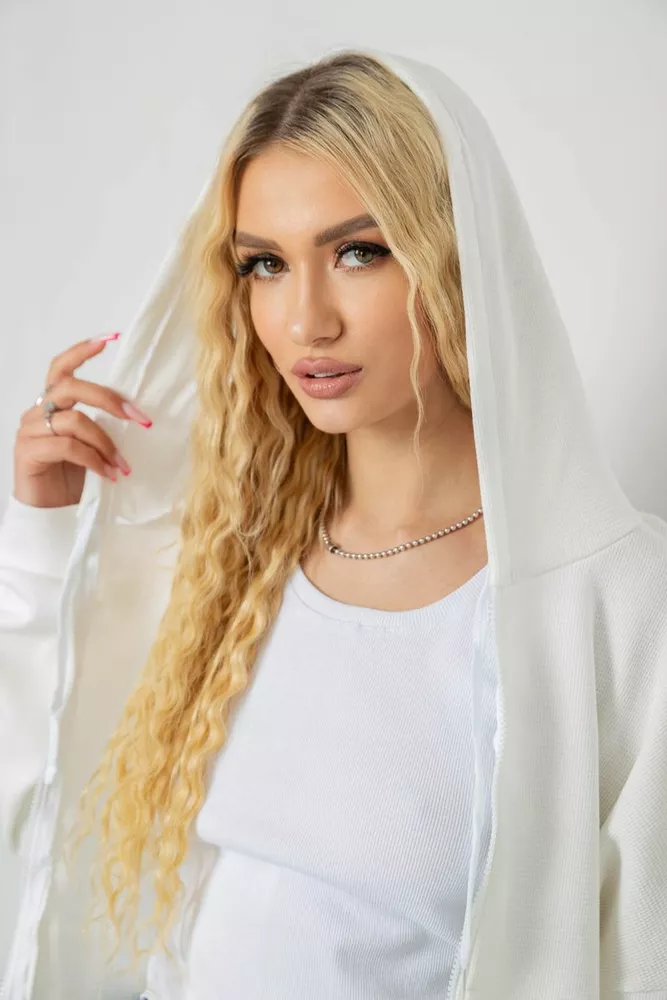 Купить Кофта женская на молнии с капюшоном  -уценка, цвет молочный, 238R104-U-1 - Фото №5