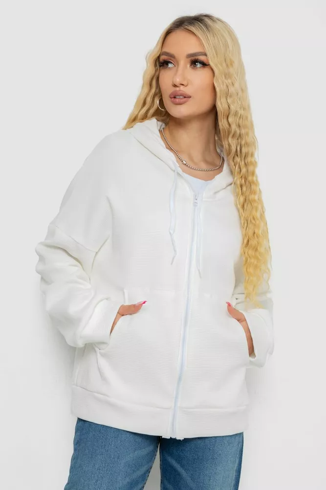 Купить Кофта женская на молнии с капюшоном  -уценка, цвет молочный, 238R104-U-1 - Фото №1