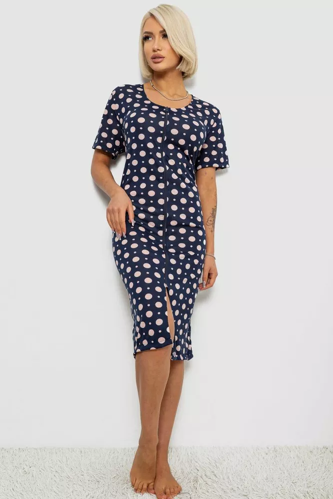 Купить Халат женский на молнии в горох, цвет синий, 257R1030-4 - Фото №1