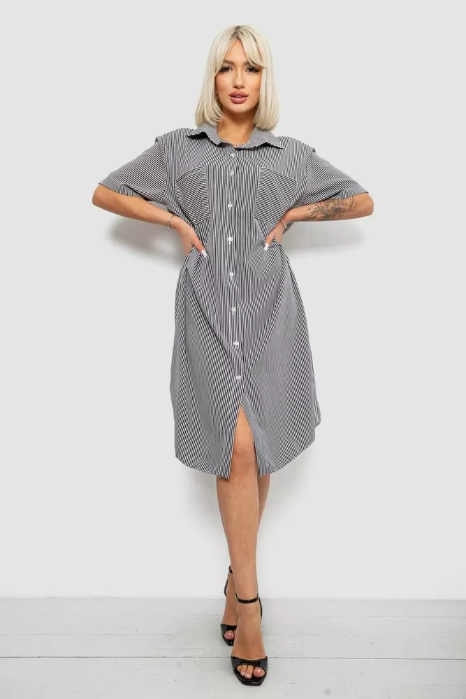 Купить Платье-рубашка женское в полоску, цвет черно-белый, 257R173 - Фото №2
