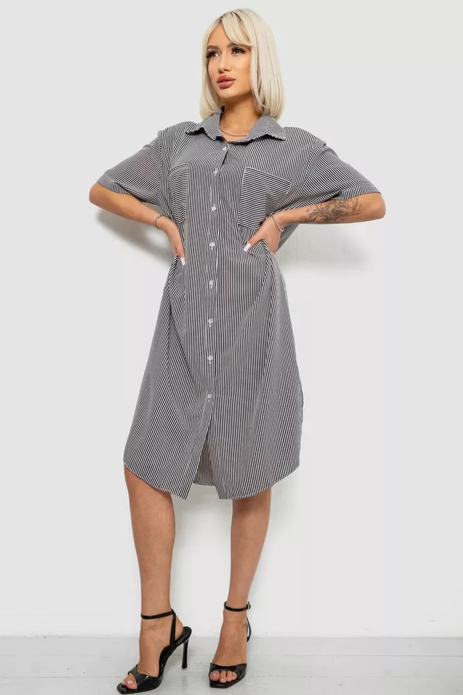 Купить Платье-рубашка женское в полоску, цвет черно-белый, 257R173 - Фото №3