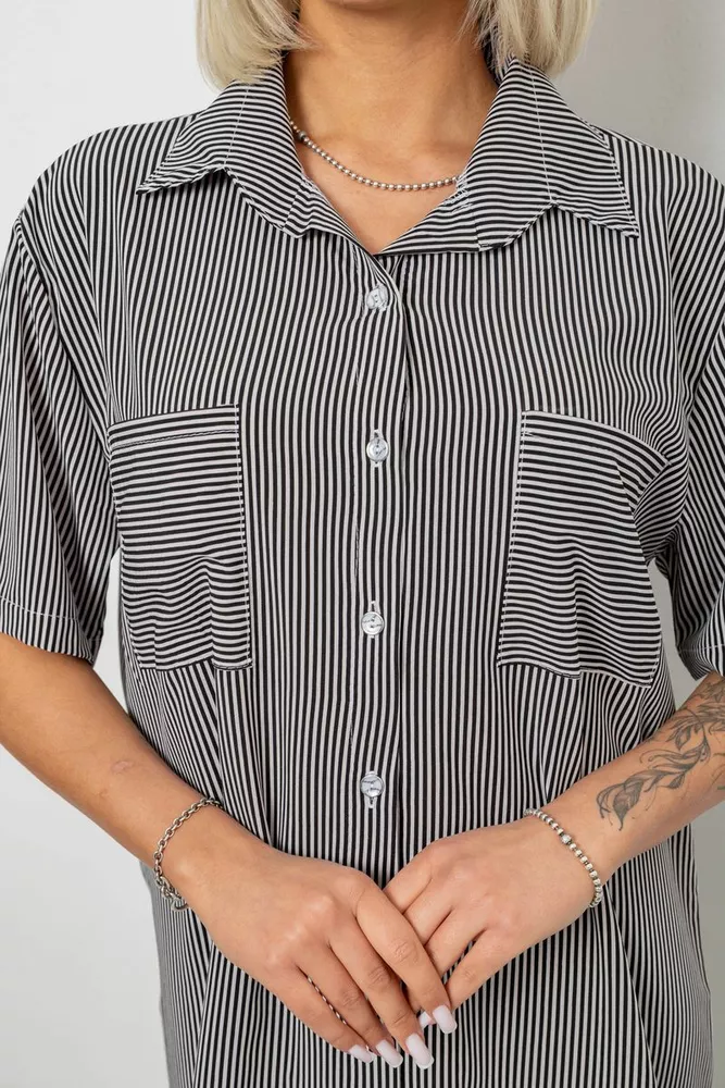 Купить Платье-рубашка женское в полоску, цвет черно-белый, 257R173 - Фото №5