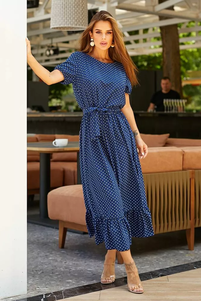 Купить Платье женское в горошек софт, цвет синий, 257R8070 - Фото №3