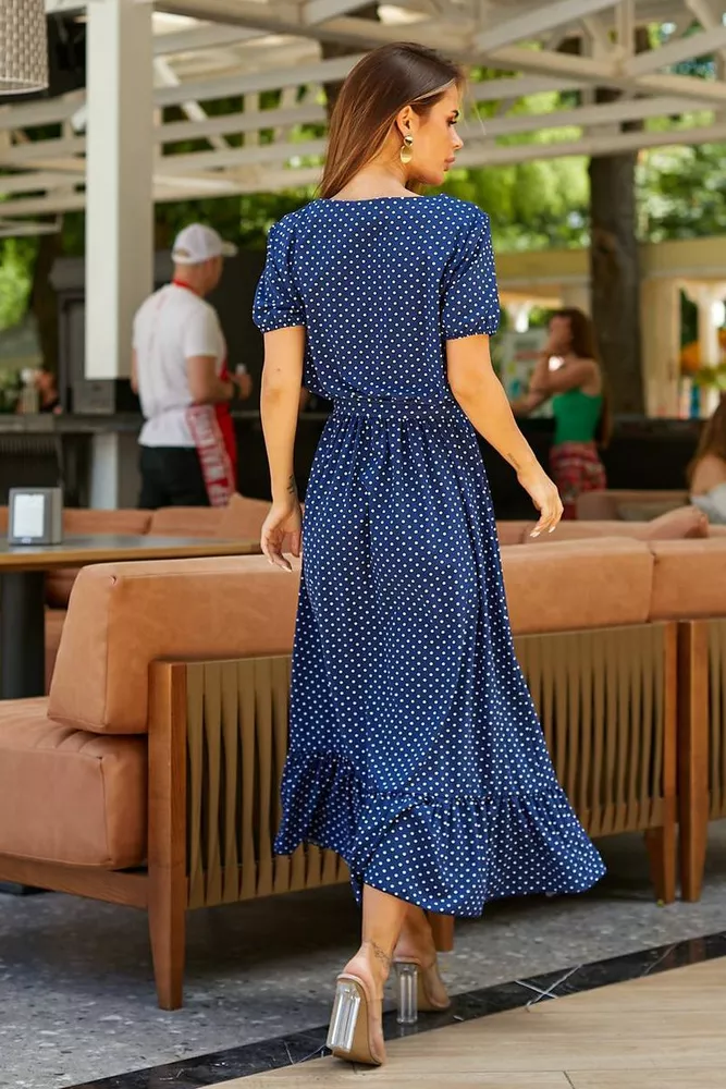 Купить Платье женское в горошек софт, цвет синий, 257R8070 - Фото №4