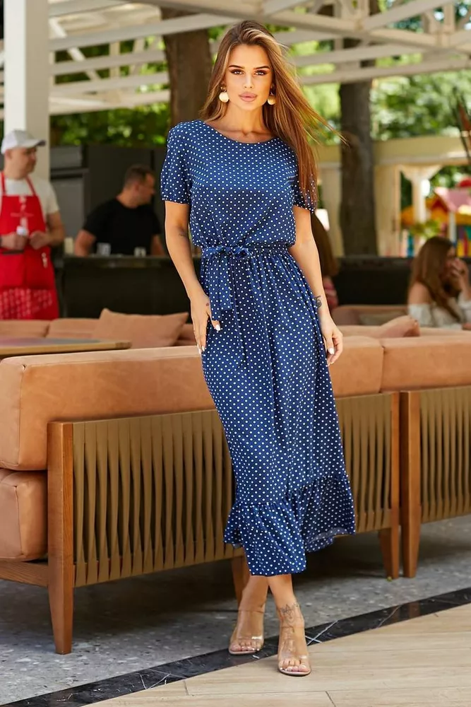 Купить Платье женское в горошек софт, цвет синий, 257R8070 - Фото №5