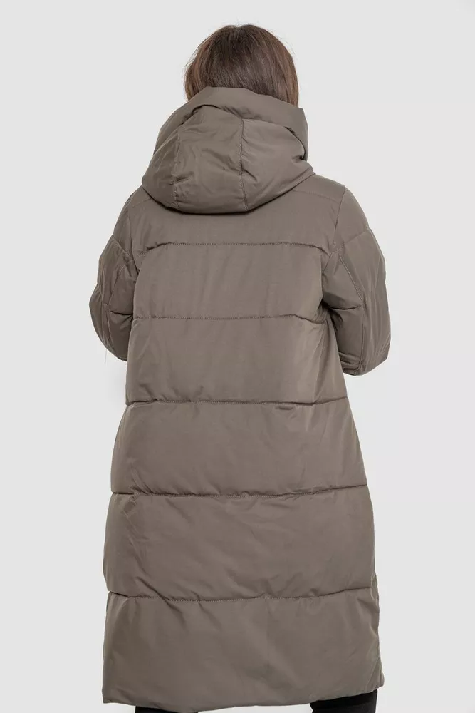 Купити Пуховик подовжений жіночий, колір хакі, 243R2309 оптом - Фото №4
