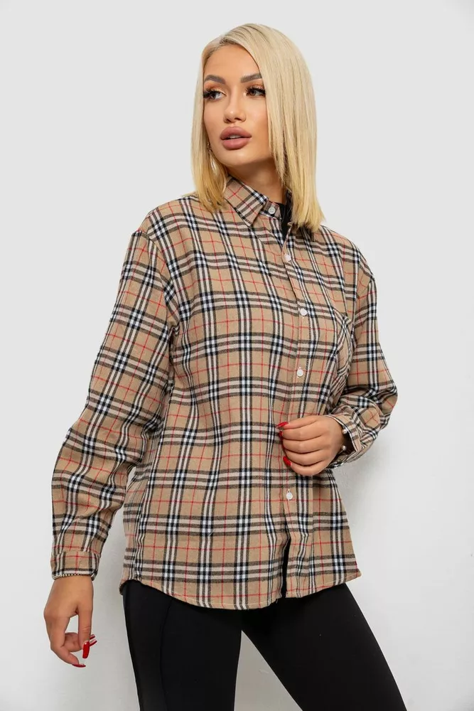 Купити Сорочка жіноча в клітинку, колір мокко, 244R1070-3 - Фото №4