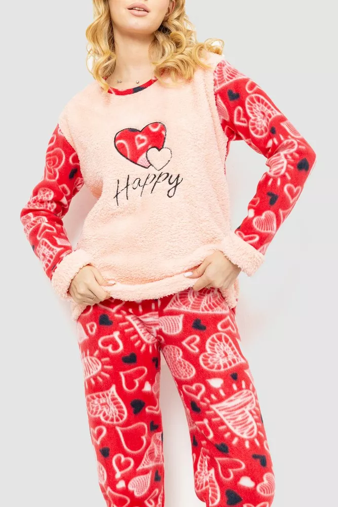 Купити Піжама жіноча махра  -уцінка, колір персиковий, 214R0135-U - Фото №4