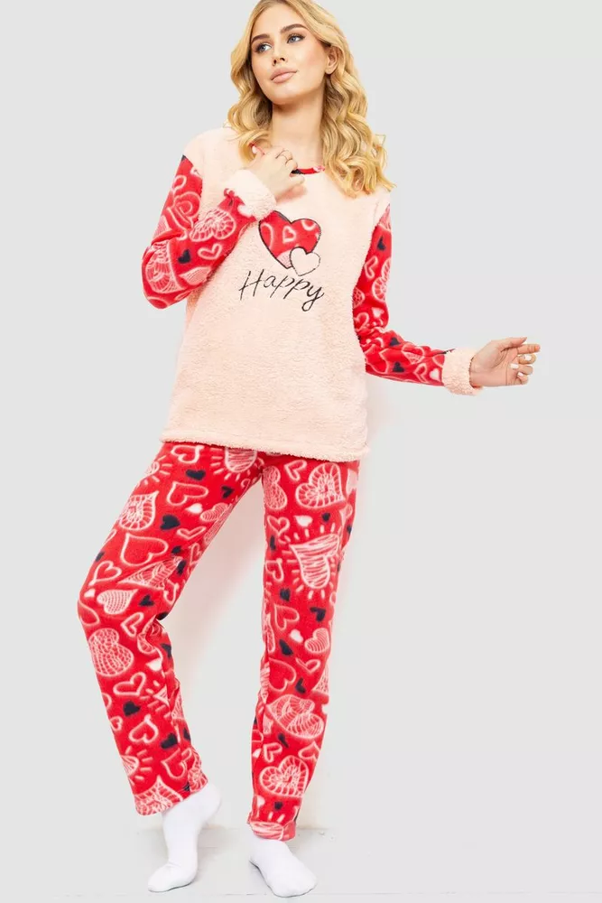 Купити Піжама жіноча махра  -уцінка, колір персиковий, 214R0135-U-1 - Фото №3