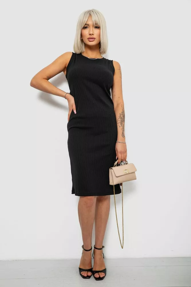 Купить Платье однотонное в рубчик, цвет черный, 257R707 - Фото №1