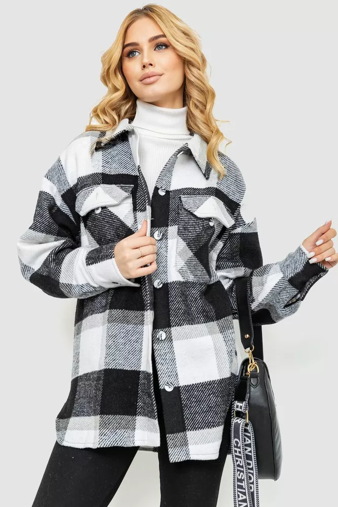 Купить Рубашка женская в клетку  -уценка, цвет черно-белый, 230R019-U - Фото №1