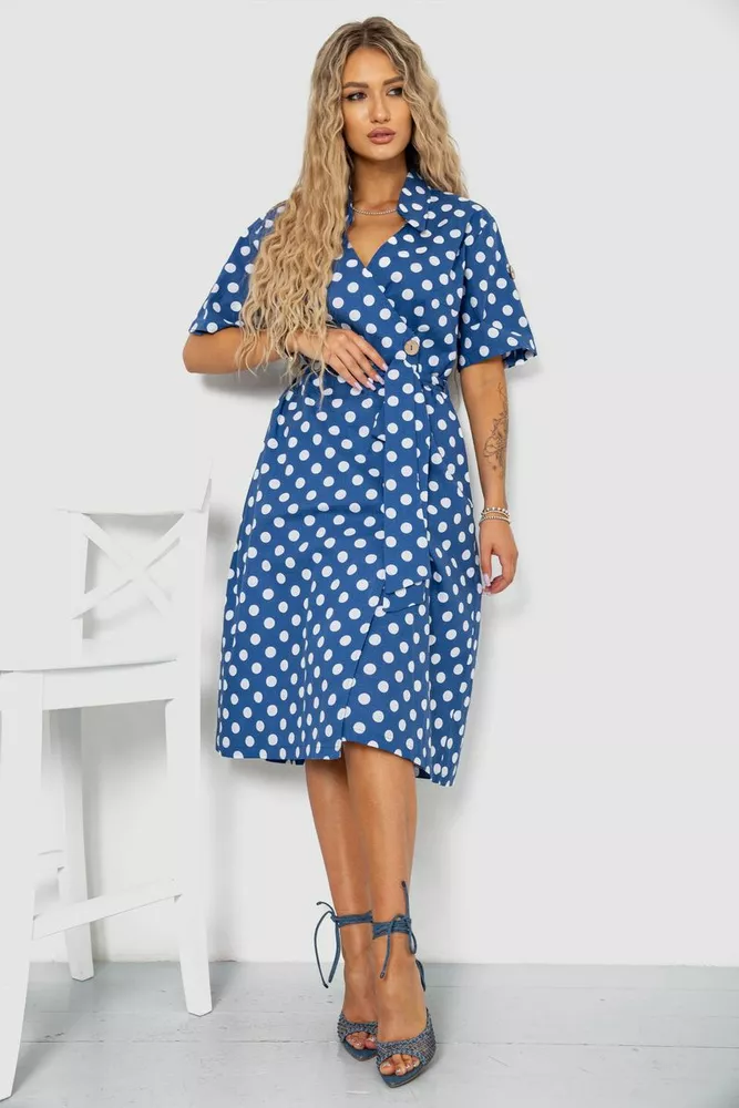 Купити Сукня лляна в горох, колір джинс, 240R541 - Фото №2