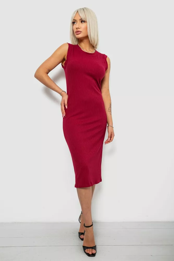 Купить Платье однотонное в рубчик, цвет бордовый, 257R707 оптом - Фото №2