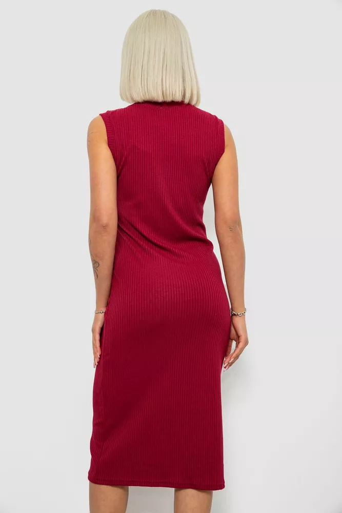 Купить Платье однотонное в рубчик, цвет бордовый, 257R707 оптом - Фото №4