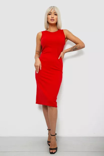 Платье однотонное в рубчик, цвет красный, 257R707