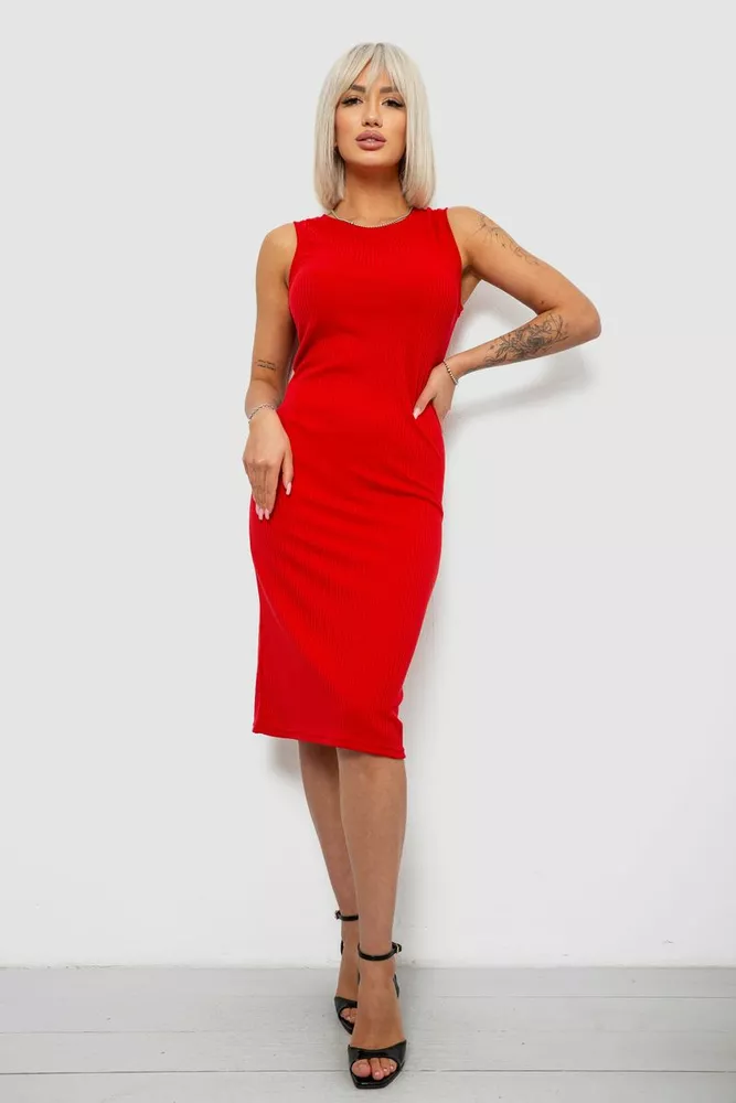 Купить Платье однотонное в рубчик, цвет красный, 257R707 - Фото №1