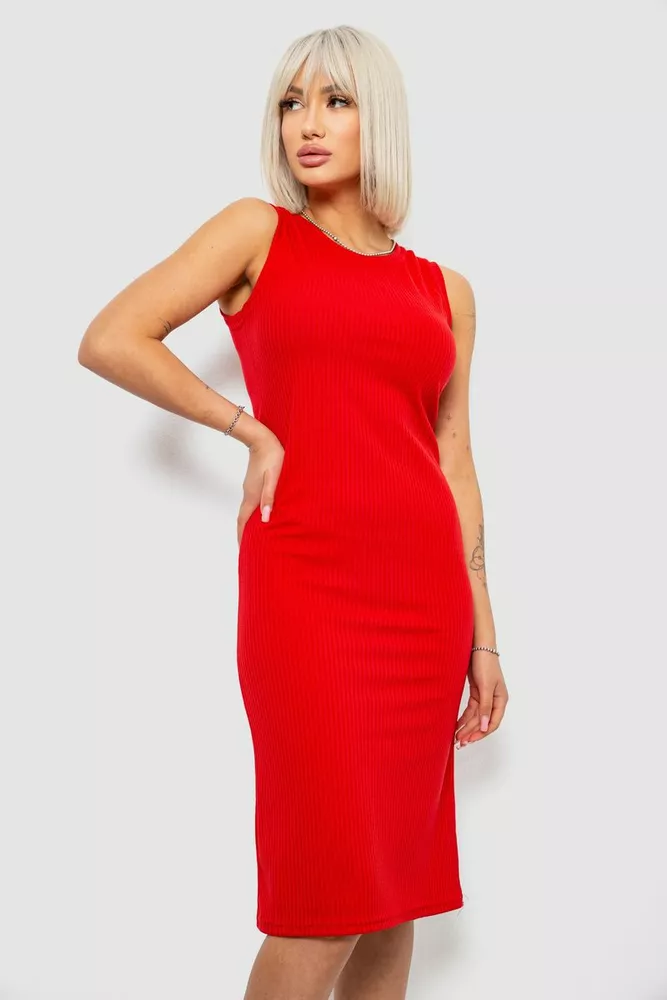 Купить Платье однотонное в рубчик, цвет красный, 257R707 - Фото №2