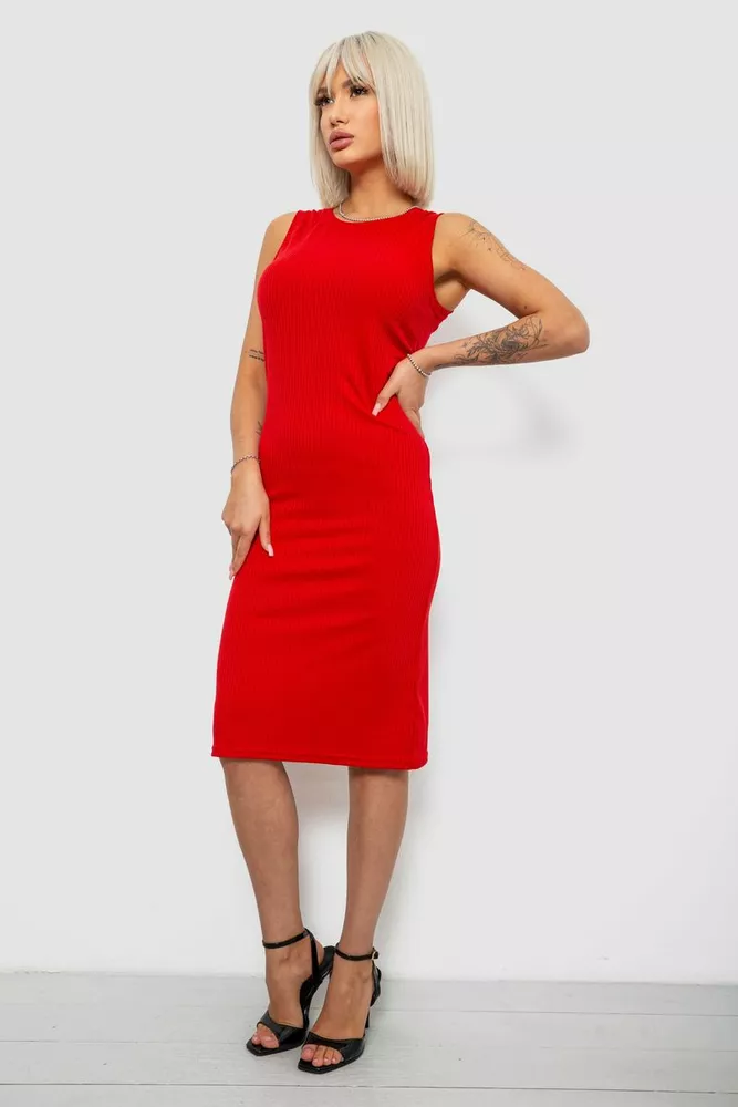 Купить Платье однотонное в рубчик, цвет красный, 257R707 - Фото №3