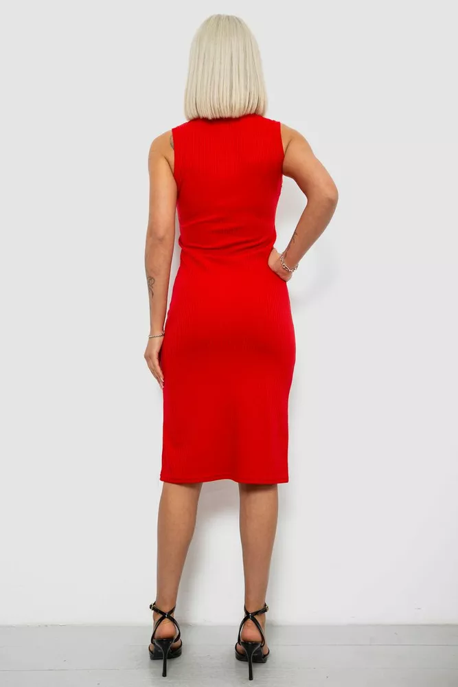 Купить Платье однотонное в рубчик, цвет красный, 257R707 - Фото №4