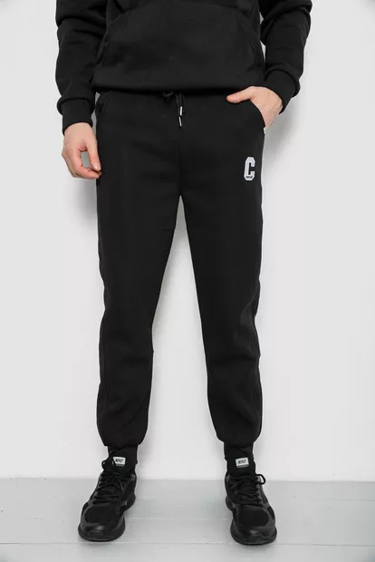 Спортивные штаны мужские на флисе, цвет черный, 129RA9995