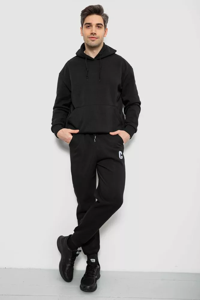 Купити Спортивні штани чоловічі на флісі, колір чорний, 129RA9995 - Фото №2