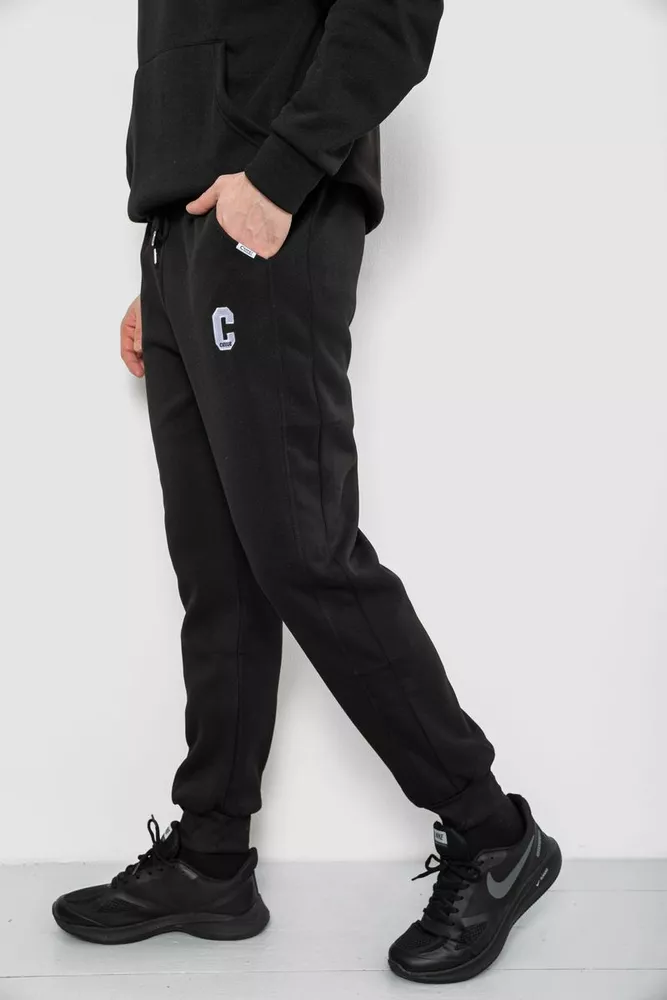 Купити Спортивні штани чоловічі на флісі, колір чорний, 129RA9995 - Фото №3