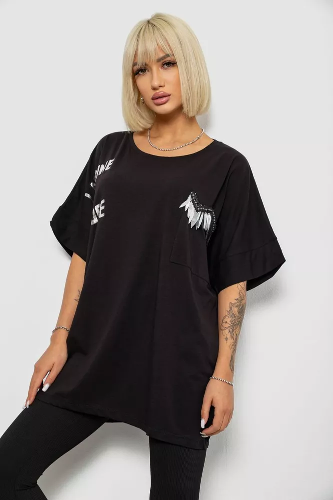 Купить Футболка женская с принтом, цвет черный, 244R2511 - Фото №3