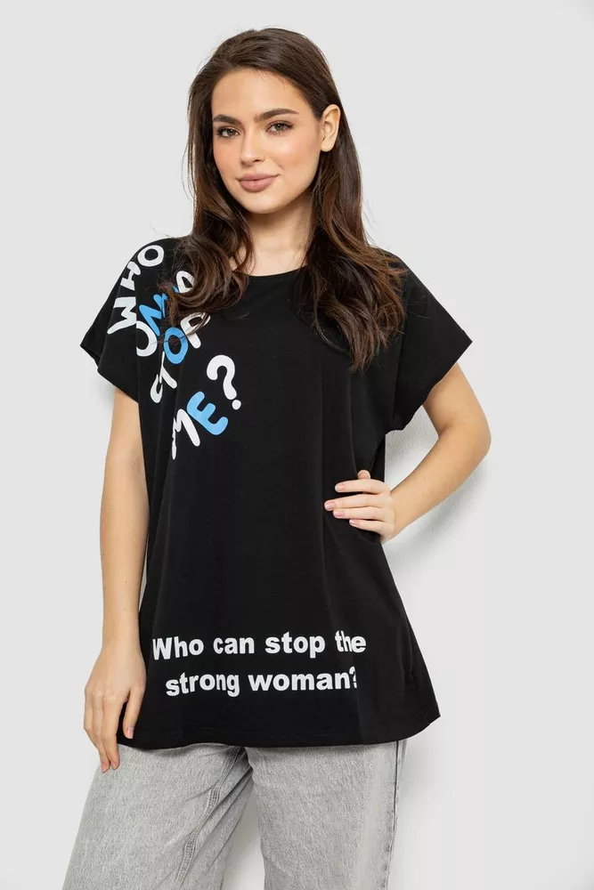 Купить Футболка женская с принтом, цвет черный, 244R3001 - Фото №1