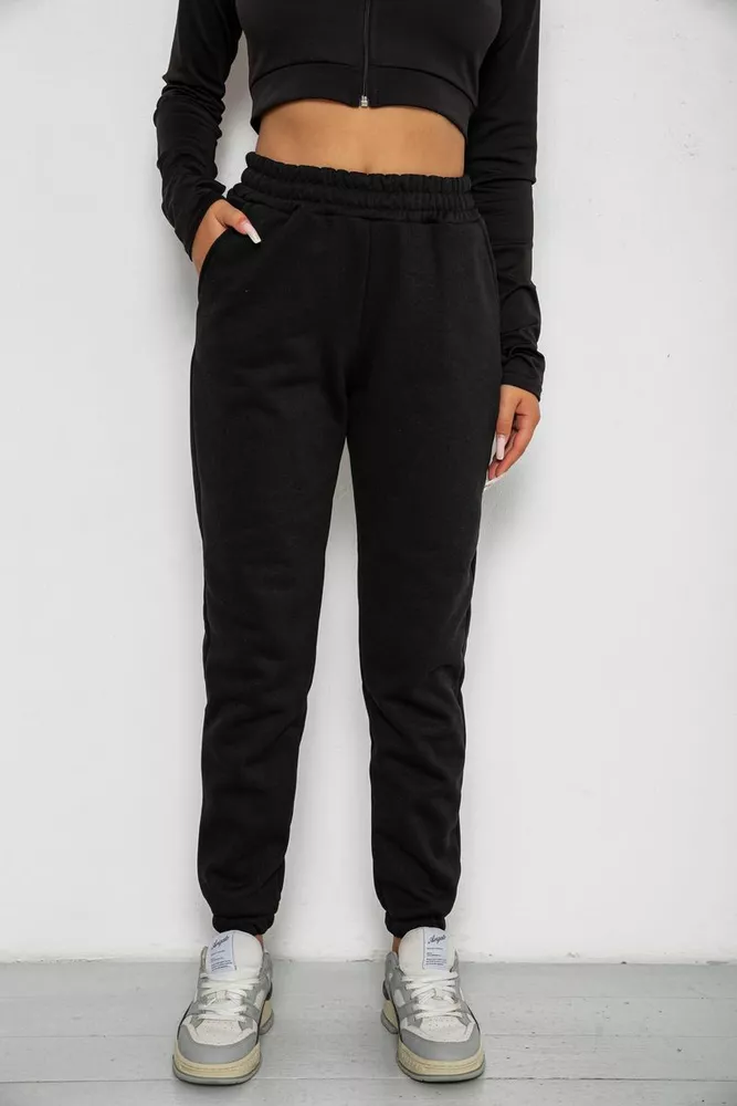 Купити Спортивні штани жіночі на флісі  -уцінка, колір чорний, 238R57828-U-20 - Фото №1