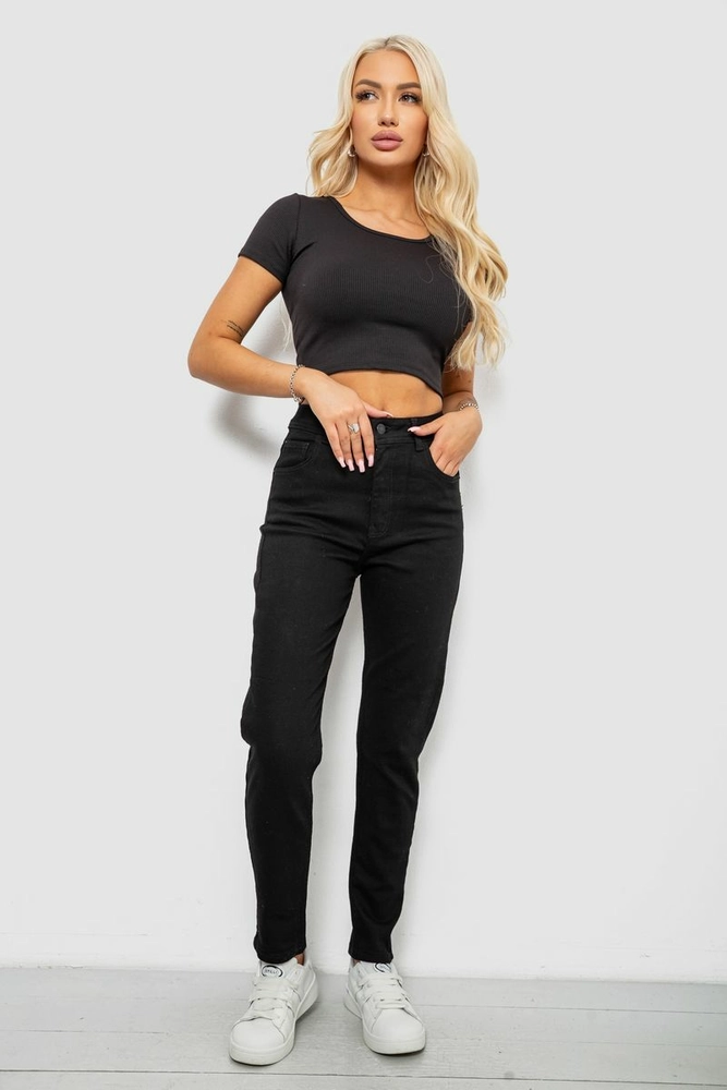 Купить Джинсы женские однотонные MOM, цвет черный, 244R2268 - Фото №2