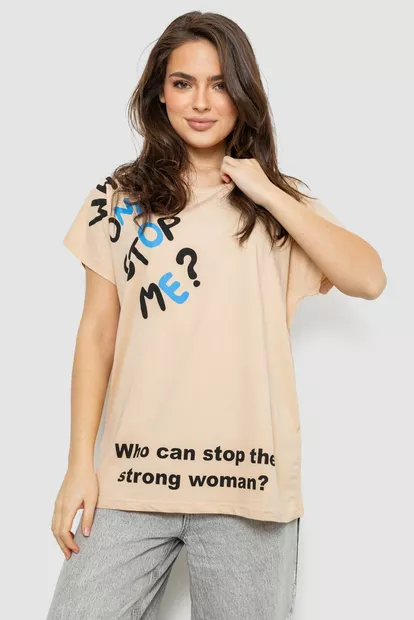 Футболка женская с принтом, цвет светло-бежевый, 244R3001