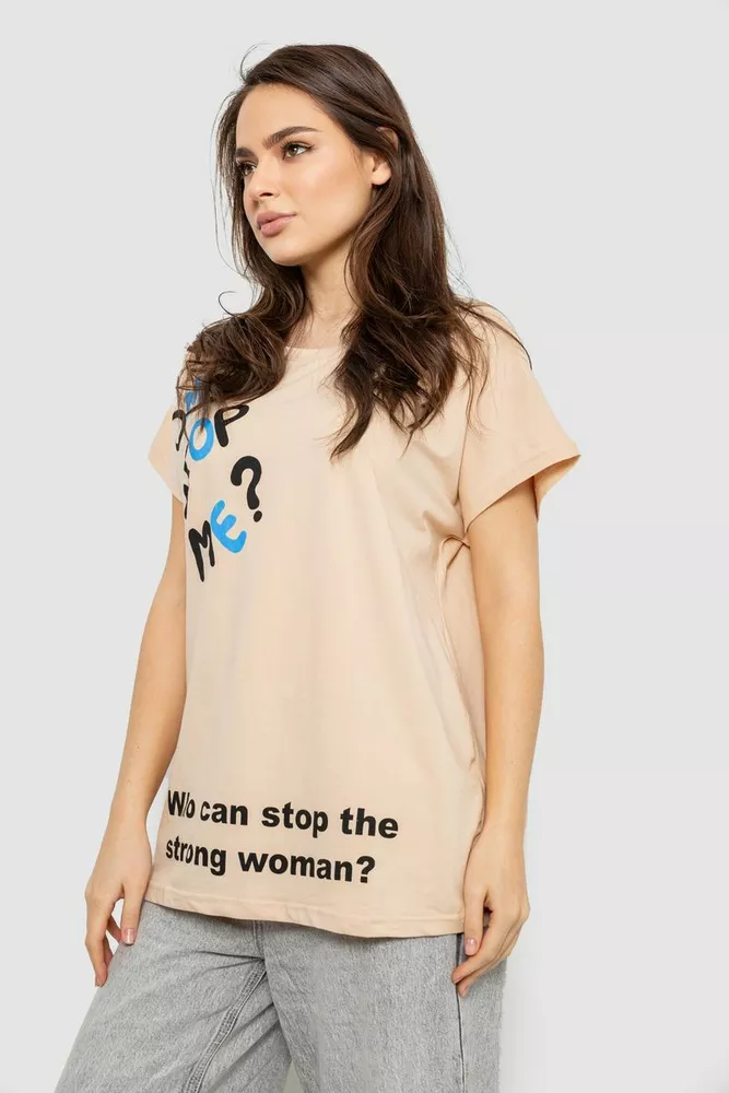 Купить Футболка женская с принтом, цвет светло-бежевый, 244R3001 - Фото №3
