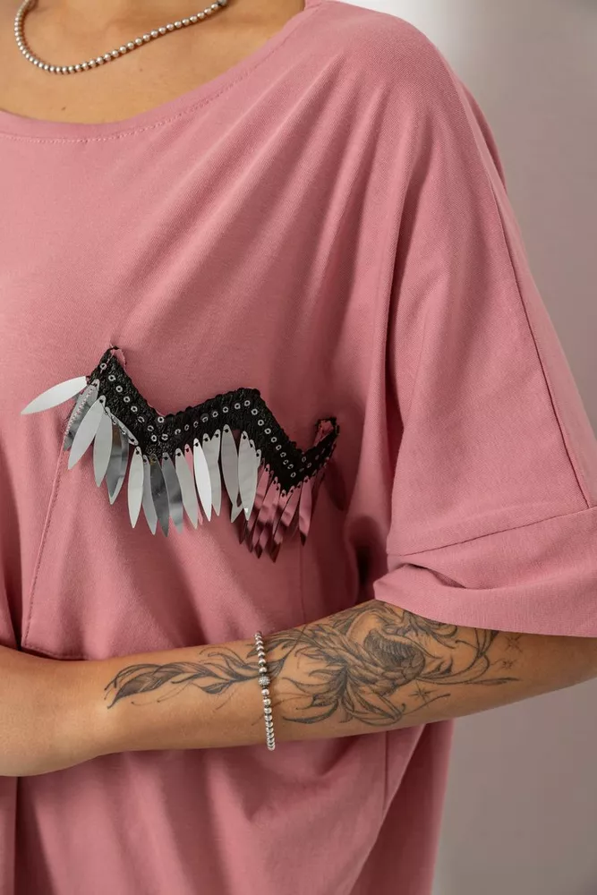 Купить Футболка женская с принтом, цвет пудровый, 244R2511 - Фото №5