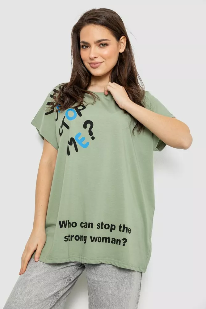 Купити Футболка жіноча з принтом, колір оливковий, 244R3001 оптом - Фото №1