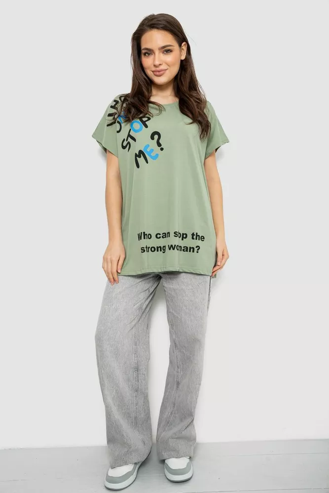 Купити Футболка жіноча з принтом, колір оливковий, 244R3001 оптом - Фото №2