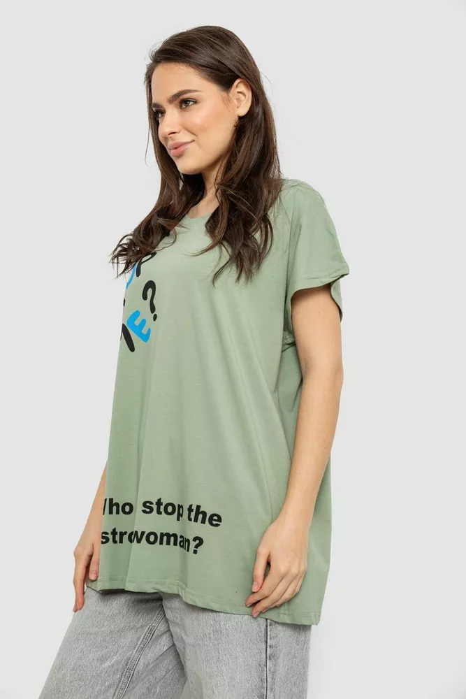 Купити Футболка жіноча з принтом, колір оливковий, 244R3001 оптом - Фото №3