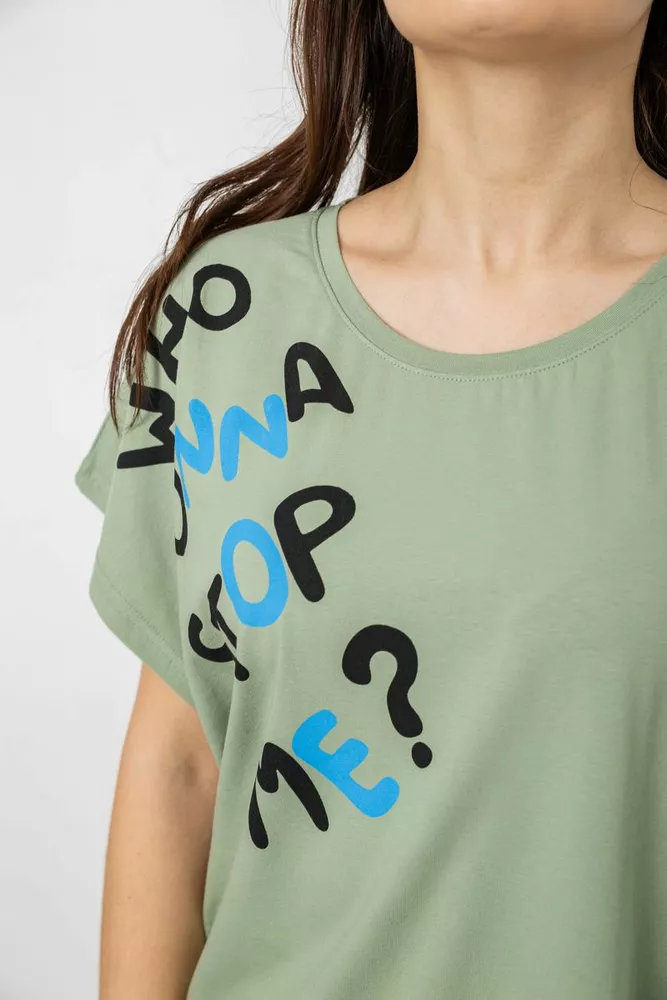 Купити Футболка жіноча з принтом, колір оливковий, 244R3001 оптом - Фото №5