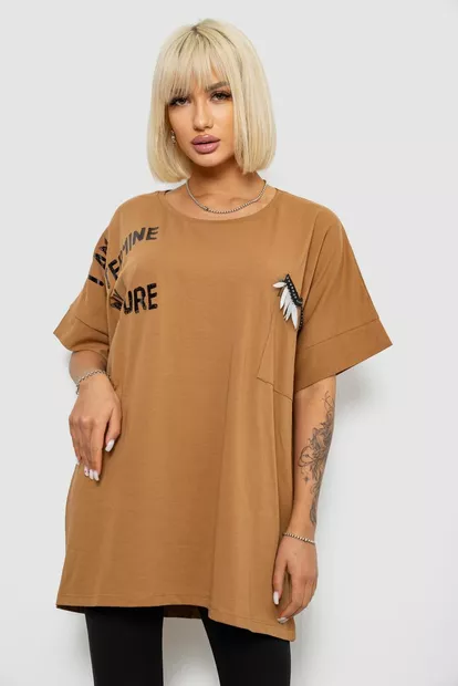 Футболка женская с принтом, цвет коричневый, 244R2511
